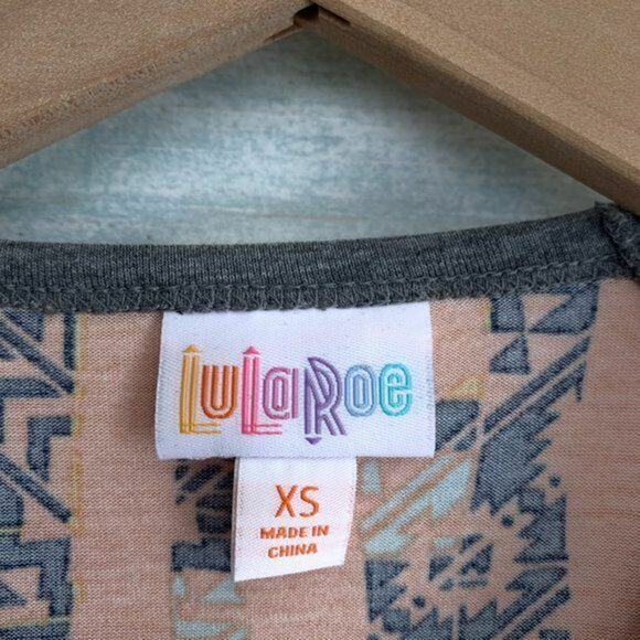 LuLaRoe Randy Baseball Tee Gray Orange Abstract Print Womens XS - Picture 3 of 5